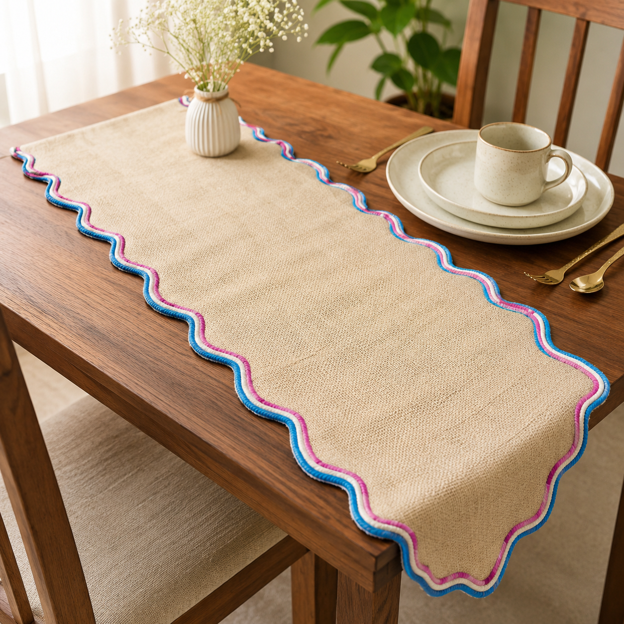 Handcrafted Scalloped Jute Table Runner
